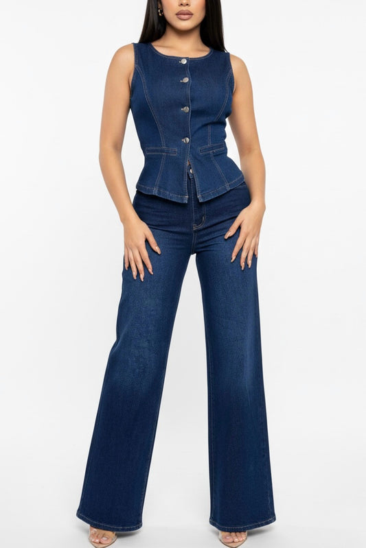 Jeans vibrant wide leg oscuro