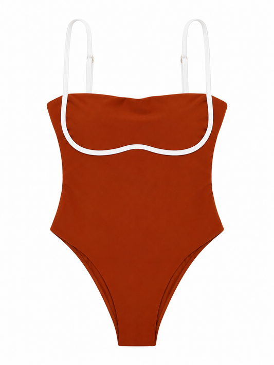 Bañador naranja línea blanca