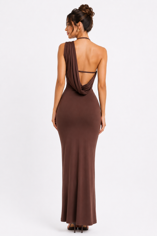 Vestido Brown Back Drape