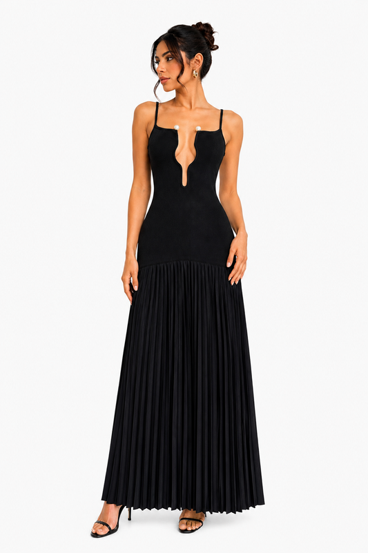 Vestido Escote V Negro